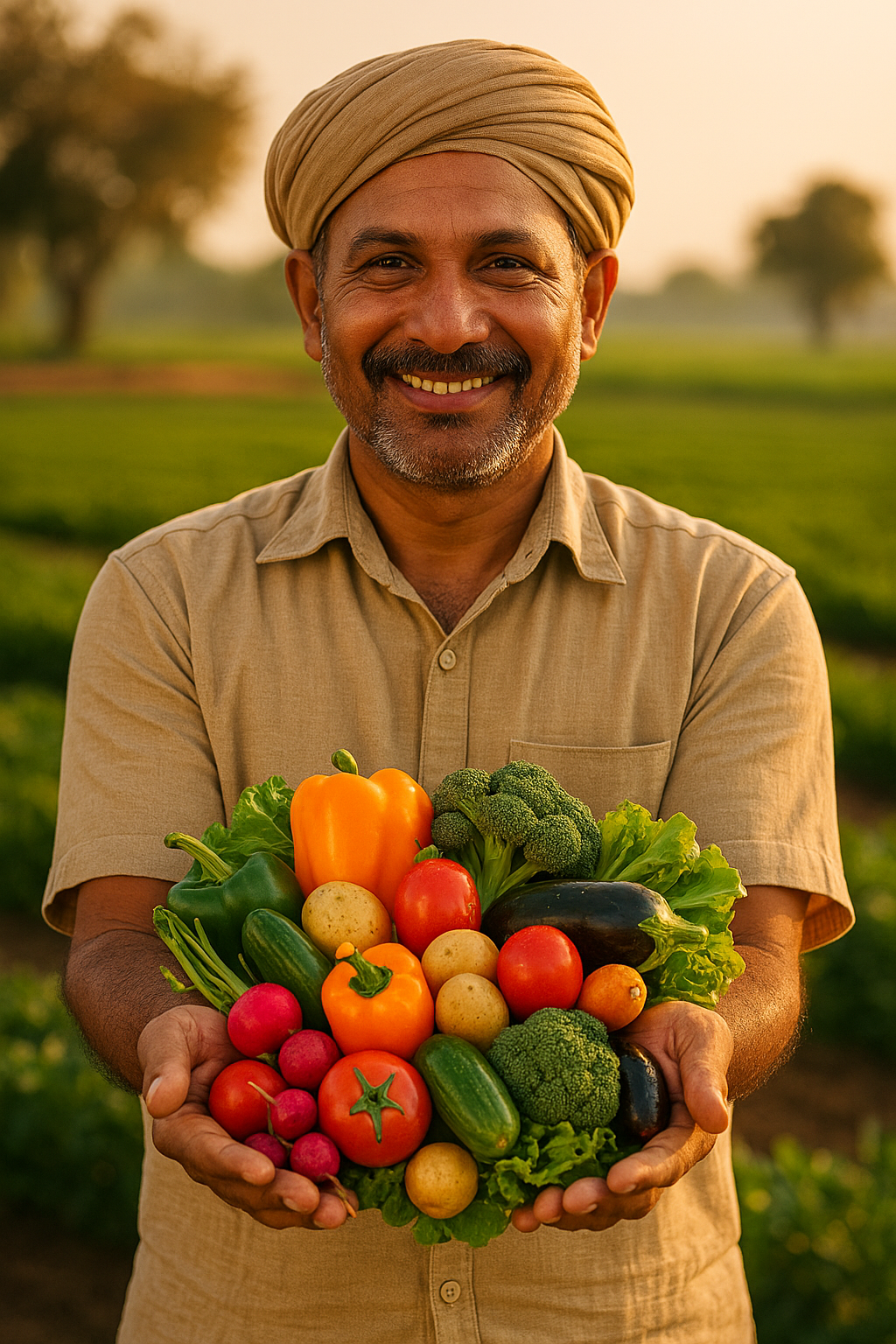 Farmer holding fresh crops